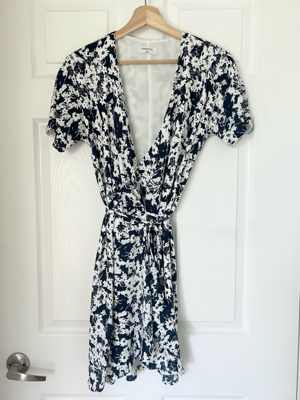 Babaton Wallace Navy Blue Floral Wrap Dress - size XS